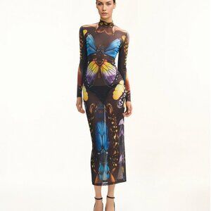 Butterfly Mesh Maxi Dress - Multicolor